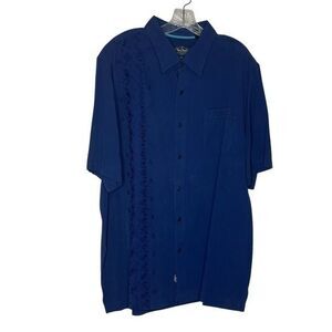 NAT NAST Blue Silk Shirt The Insider Embroidered Short Sleeve Mens Size XL NEW